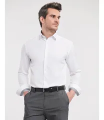 Men's Long Sleeve Tailored Contrast Herringbone Shirt