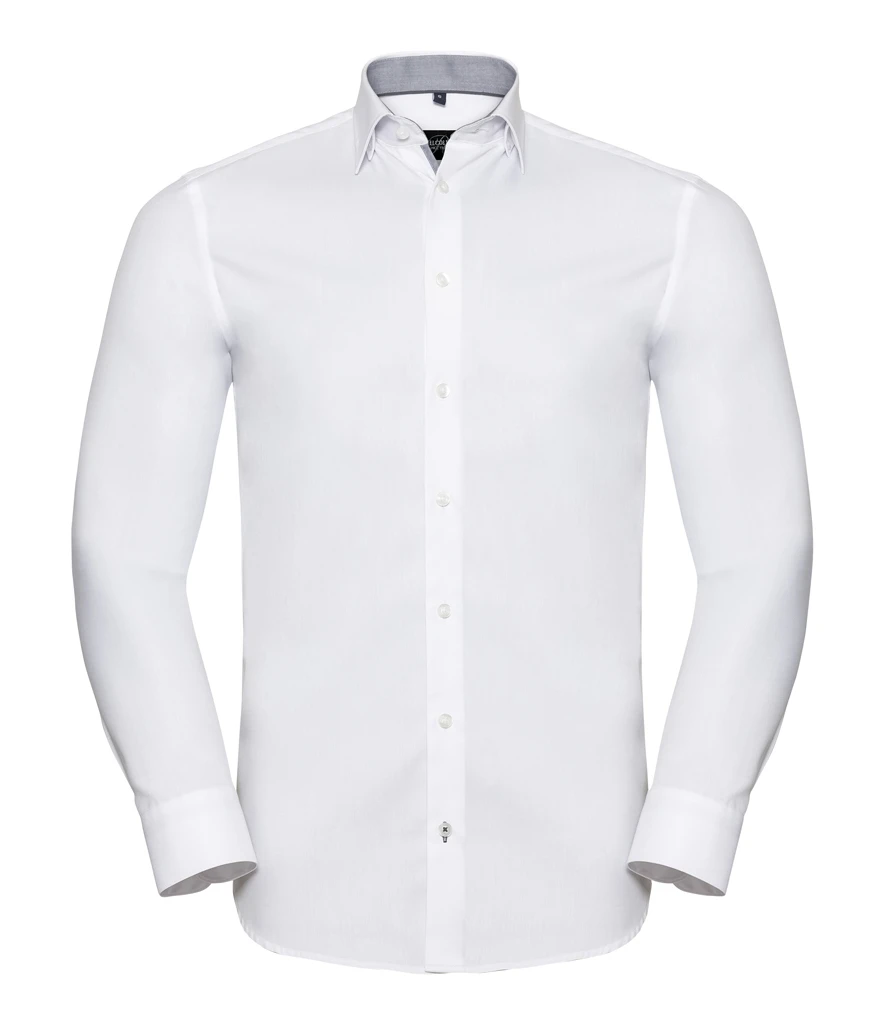 Russell Athletic Collection Long Sleeve Contrast Herringbone Shirt