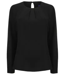 Henbury Ladies Pleat Front Long Sleeve Blouse