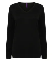 Henbury Ladies Lightweight Cotton Acrylic V Neck Sweater