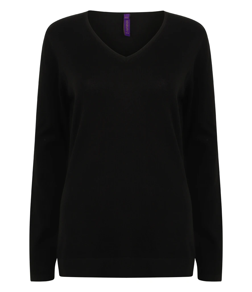 Henbury Ladies Lightweight Cotton Acrylic V Neck Sweater
