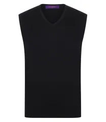 Henbury Lightweight Sleeveless Cotton Acrylic V Neck Sweater