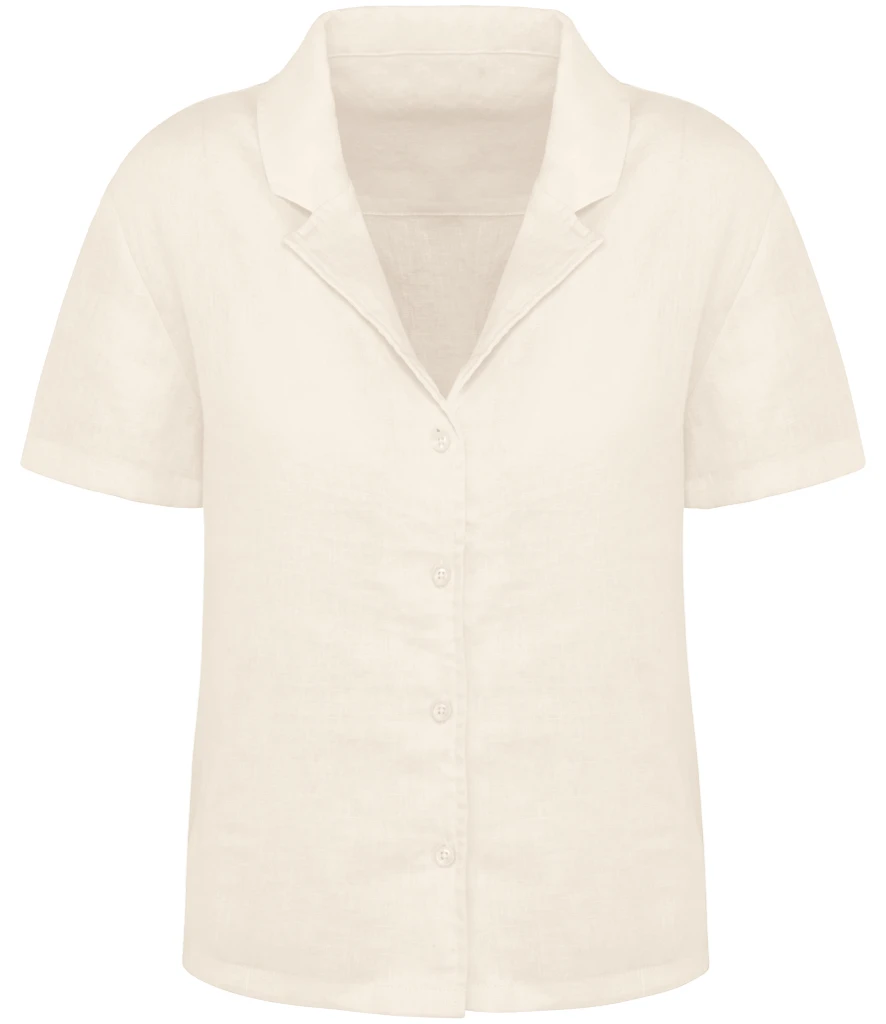 Spasso Ladies Short Sleeve Linen Bowling Collar Shirt